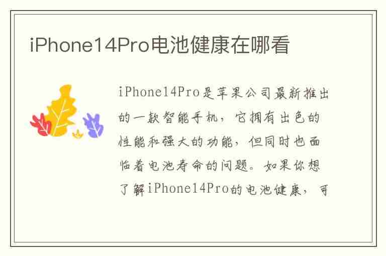 iPhone14Pro电池健康在哪看